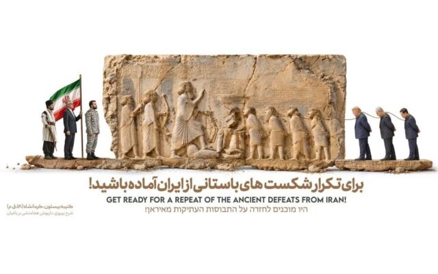 دیوارنگاره جدید شیراز با الهام از سنگ‌نگاره بیستون و نمایش نمادهای اقتدار تاریخی ایران